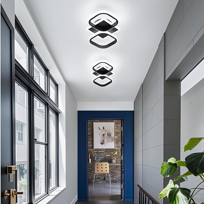 ElDISUNY Modern LED Ceiling Lights, 30W Black Square Ceiling Lights Fixture for Kitchen,Close to Ceiling Lights for Hallway Bedroom Dining Room -30w Cool White Light 6000K