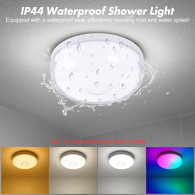 4-Pack Rechargeable Shower Light No Wiring, 15 RGBW Color Changeable Waterproof Lights for Shower with Remote(Dimmable＆Timer), LED Light for Inside Shower, Wireless Mood Lighting for Bathroom, White