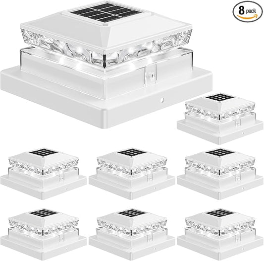 JOFIOS Solar Post Cap Lights, 6500K Cool White IP65 Waterproof Solar Powered Fence Light for 4x4 Wood Post & 5x5 Vinyl Fence, Deck Patio Garden Yard Outdoor Landscape Lighting, ABS Material