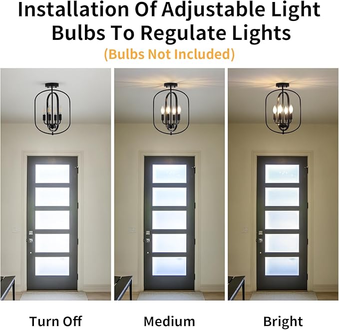 Black Flush Mount Ceiling Light, 4-Light Semi Flush Mount Ceiling Lights Kitchen Lighting Fixtures Industrial Modern Farmhouse Chandelier for Dining Room Foyer Hallway Entryway