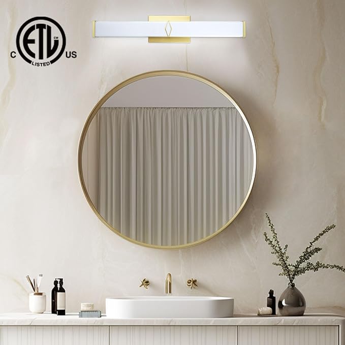 24 Inch Bathroom Vanity Light 2500LM, 5700K Daylight White Modern Bathroom Light Dimmable, AC 120V 25W Gold LED Vanity Lighting Fixtures Wall Sconce ETL Certified, 2Pack