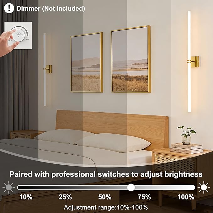 Bathroom Light Fixtures,Gold 40W LED 360° Full Lighting Modern Wall Sconce Vanity Light with 5-Color Dimmable 3000K-6000K, 45.28inch Vanity Lighting for Bath, Powder Room, Bedroom, Hallway