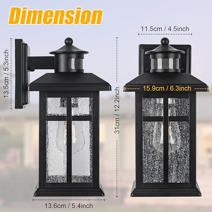 Brilvibera Outdoor Wall Light Motion Sensor - Updated Dusk to Dawn Outdoor Lighting, Exterior Light Fixture, Black Porch Lights & Outdoor Light for House Garage Entryway