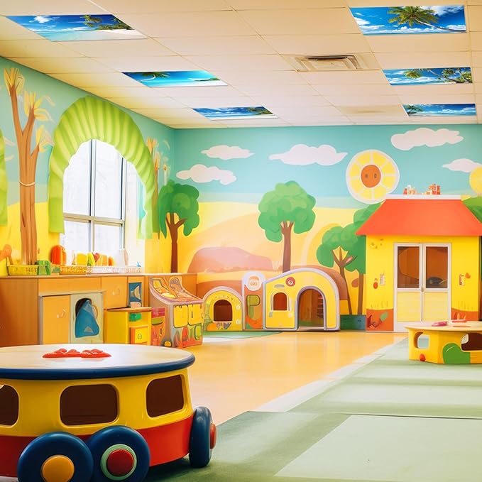 8 Pcs Fluorescent Light Covers with 80 Magnets Decorative for Classroom Ceiling Lights 4 x 2 Feet Magnetic Light Covers Filter Easy Install for Office Hospital & Home Drop Ceiling Supply(Coconut Tree)