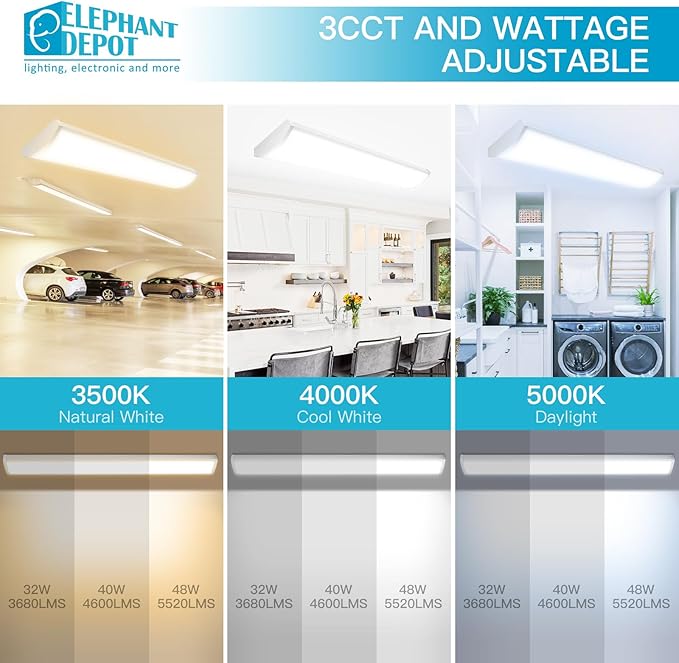 4FT LED Wraparound Light Fixture, 48 inch Garage Led Ceiling Lights, 54W 6210LM,3500/4000/5000K, 120-277V Commercial 4 FT Led Light Fixture for Laundry Room,Warehouse,Closet,Shop,Garage UL