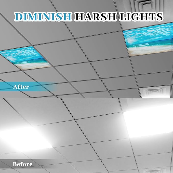VIHOSE 4 Pcs 2 x 2 Feet Fluorescent Light Covers for Ceiling Lights Classroom Magnetic Light Filters for Reducing Harsh Glare Flicker for Office Classroom Home Drop Ceiling(Wave)
