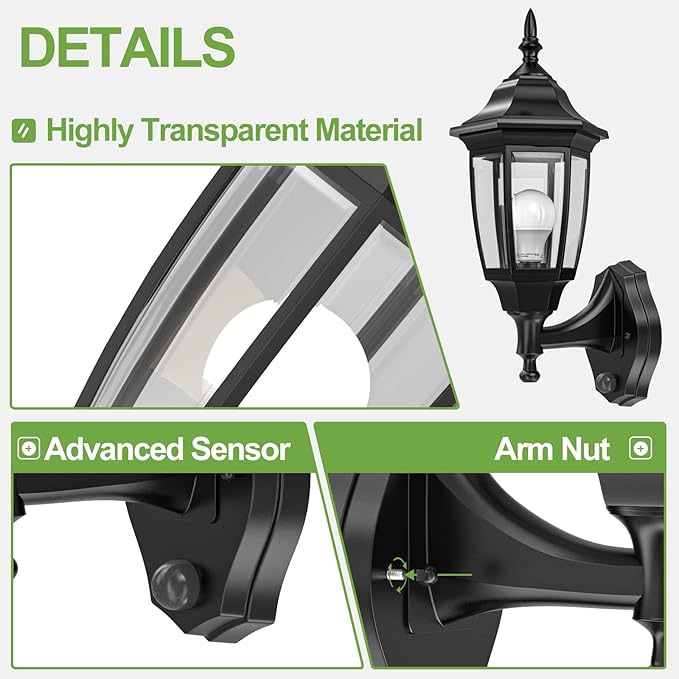 EMART Dusk to Dawn Plastic Outdoor Wall Light Fixtures with Bulbs, Waterproof and Anti-Corrosion Porch Sconces, Exterior Lanterns Wall Mount Lamp for Outside, Garage, Front Door, Patio, 2 Pack, Black
