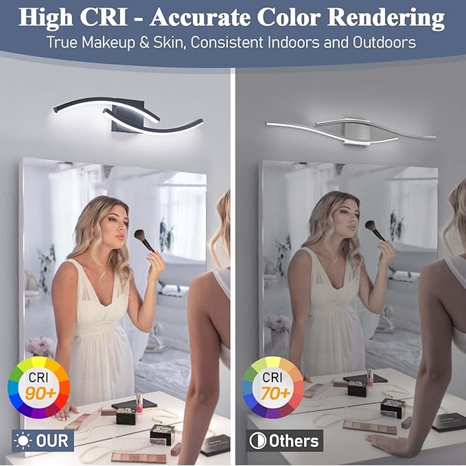 23.62 inch Vanity Light for Bathroom Lighting Fixtures Over Mirror Black Dimmable 5CCT Vanity Lighting Fixture Modern Bathroom Vanity Light 23 Inch Modern Wall lamp