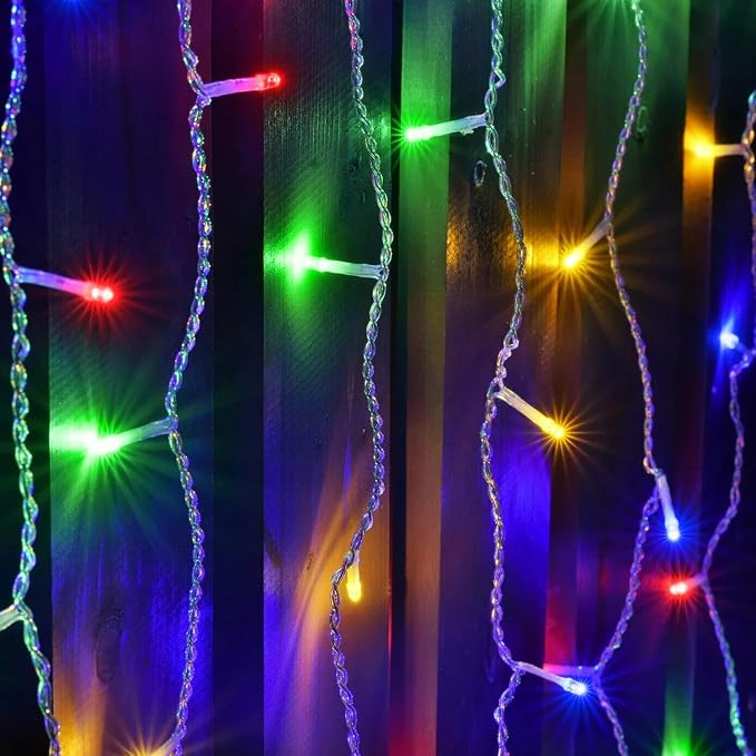 kemooie 400 LED Outdoor Curtain Lights, 26.2FT x 3.3FT Connectable 8 Lighting Modes for Christmas Decorations Bedroom Wall Party Garden Decorations (Multicolor)
