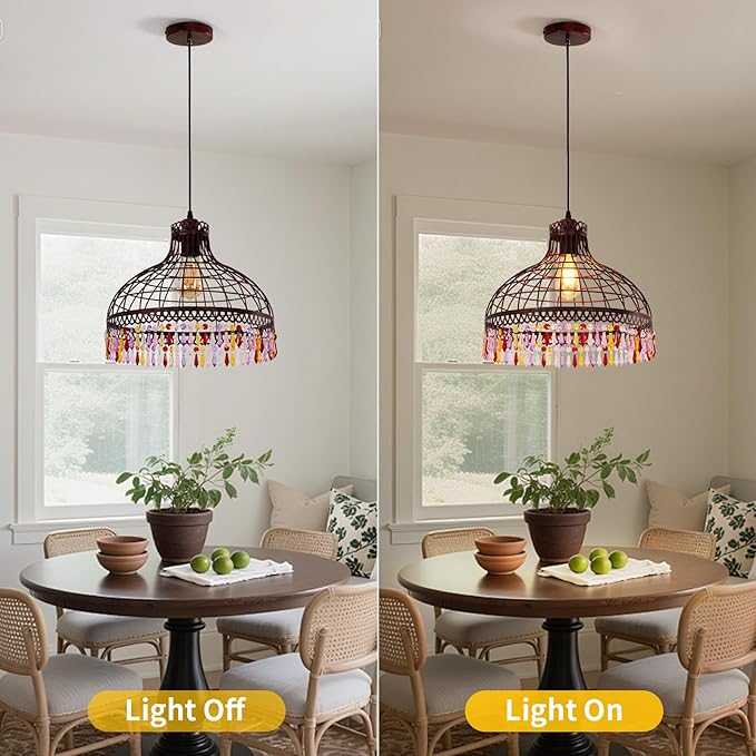 16-inch Wrought Iron Tiffany-Style Chandelier, Industrial Retro Wine-red Wrought Iron Lighting Fixture, Suitable for Kitchen Island, Game Room, Dining Room, bar Counter