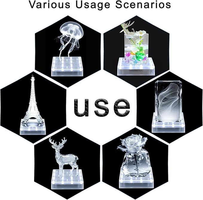 LARDUX Pack of 4 Led Light Base - 5 inch Square Lights Display Stand for Effiel Tower Vase Crystal Glass Art LED Pedestal Base - Charging USB or Battery Powered
