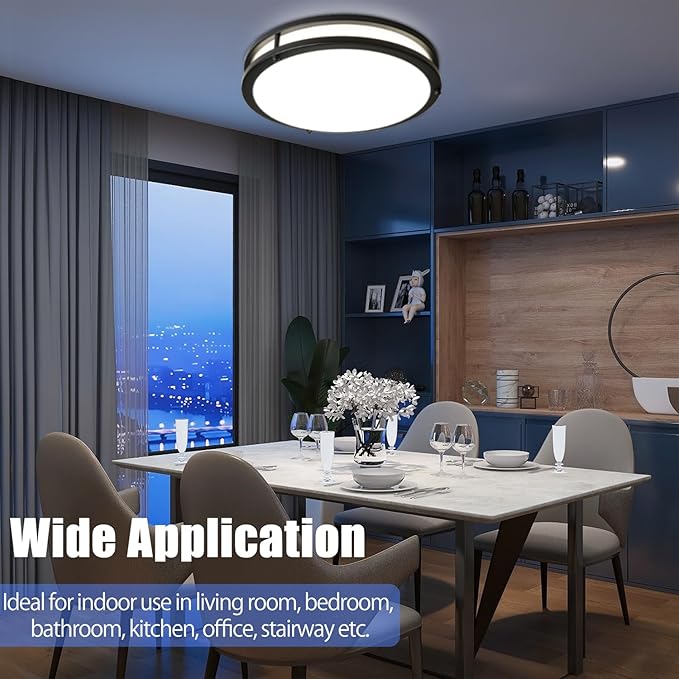 OOWOLF 2-Pack 36W 13inch LED Flush Mount Ceiling Light Fixture Dimmable Matte Black, Easy Install LED Ceiling Lamp Fixture Without Flicker, Super Bright 3600LM 5CCT Warm to White Light 3000K to 6000K