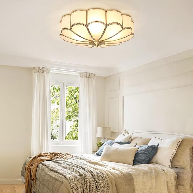 MIXL-18 Inch Brass Flush Mount Ceiling Light,4-Bulbs Flower Shape Living Room Light Fixture,Mid Century Ceiling Lamp for Bedroom and Entryway