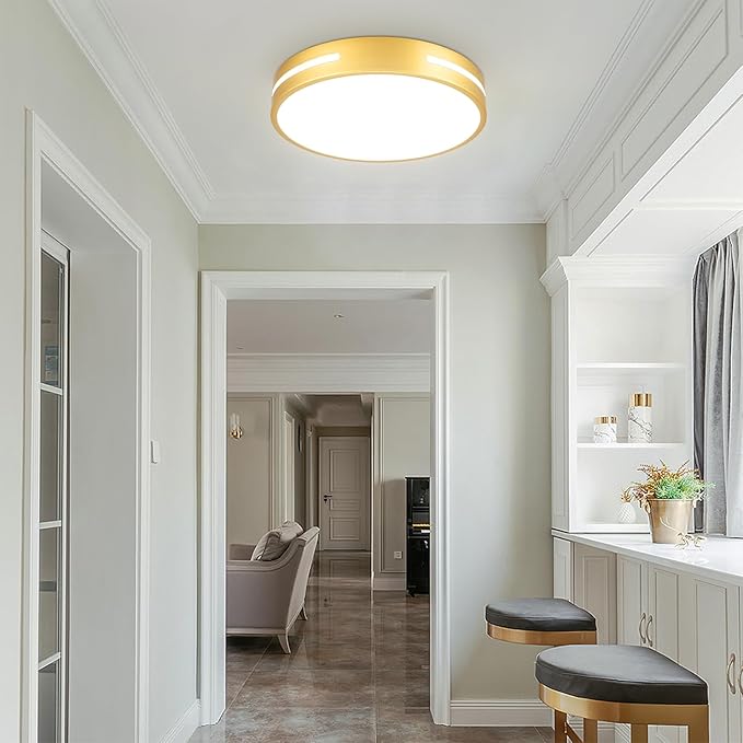 Gold LED Light Fixtures Ceiling Mount, Overhead Flush Mount Ceiling Light Interior 12 inch 24W, Close to Ceiling Light 5CCT for Bathroom, Bedroom, Hallway