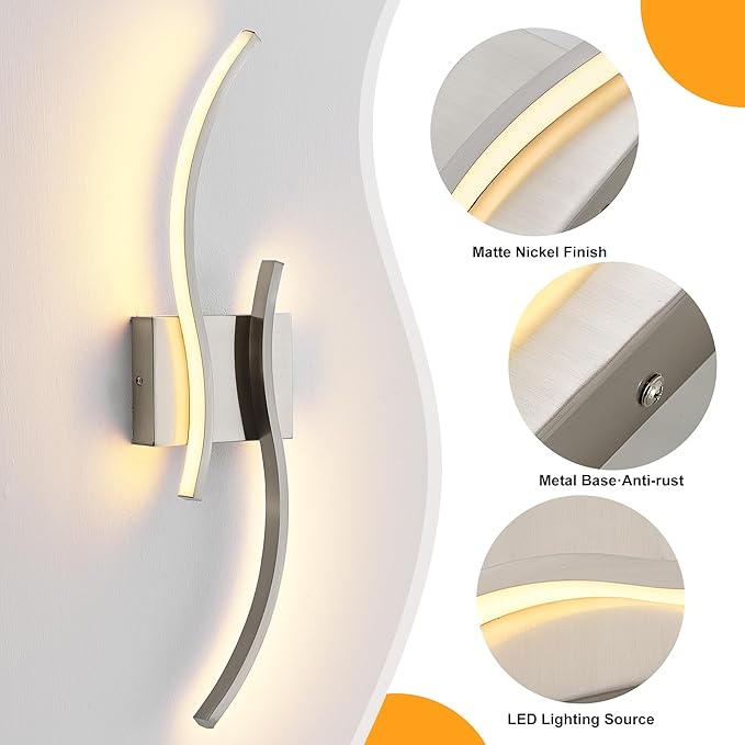 KARTOOSH 2 Pack Brushed Nickel Bathroom Vanity Lights Fixtures Over Mirror Hardwired 3CCT Dimmable Modern Wall Lights for Mirror Kitchen Living Room Cabinet Porch Hallway, 23.6 Inch