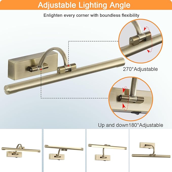 Tassuowell LED Picture Lights for Wall Rechargeable, Battery Operated Art Light for Paintings Wireless,15.7inch Antique Bronze Gallery Light for Artwork