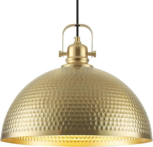 1 Pack Gold Pendant Light 16 inch, Hammered Large Dome Pendant Light, Industrial Farmhouse Pendant Lights Kitchen Island, Gold Island Pendant Lights for Kitchen, Dining Room Living Room