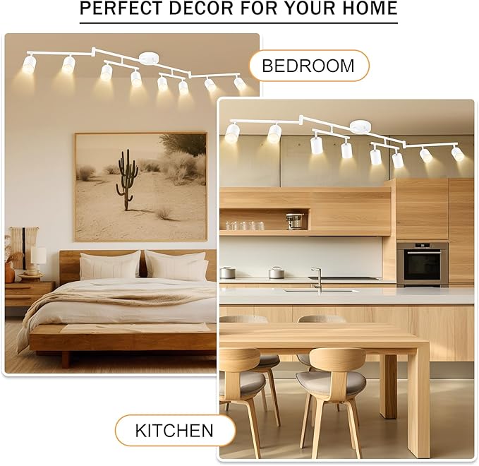 White Track Lighting Fixture Ceiling, Modern Track Light Fixtures Kitchen, 8-Light Rotatable LED Track Lights, Semi Flush Wall Sconces Lighting for Dining Room/Hallway(GU10 Socket, Bulb Not Included)