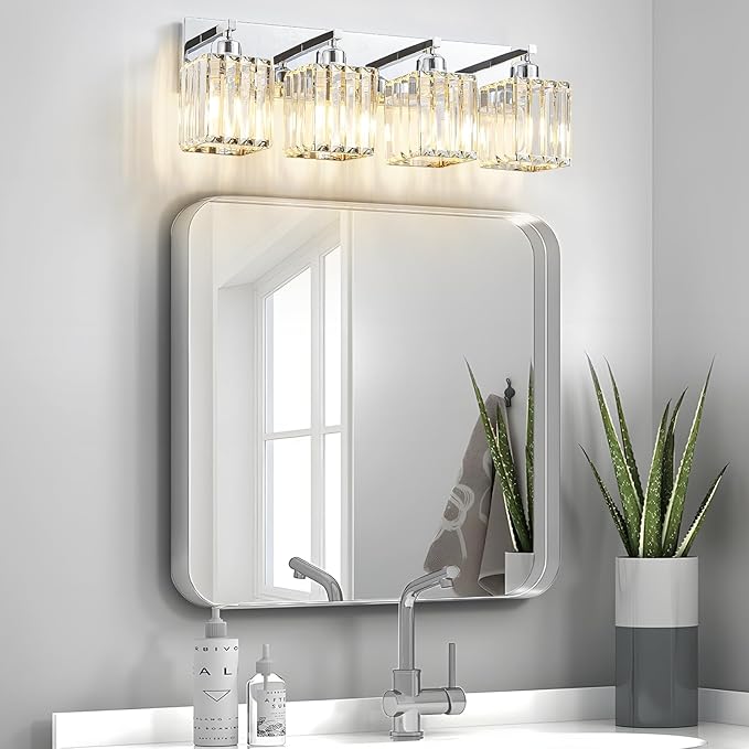 Bathroom Light Fixtures Crystal Modern Vanity Lighting Fixtures 4 Light Chrome Bathroom Vanity Light