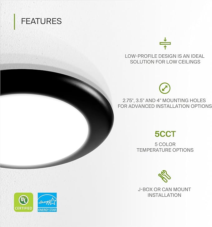 ASD 12 Pack LED Disk Lights 6 Inch, 15W 5CCT 2700K-5000K 1245LM CRI90+, Dimmable Flush Mount Ceiling Light Fixture, Low Profile Surface Mount Disc, Junction Box or Recessed Can Install, UL Energy Star