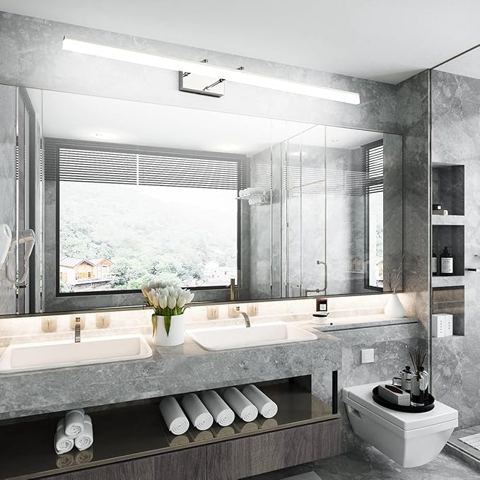 Aipsun 48 inch LED Vanity Lights Adjustable Bathroom Wall Light Fixtures Bathroom Lighting Fixture Over Mirror Chrome Modern Vanity Lighting 5500K