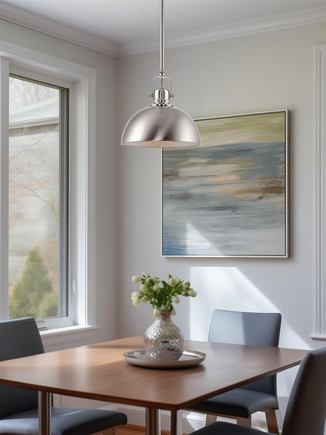 Kira Home Belle 9" Contemporary Industrial Pendant Light, Adjustable Length + Shade Swivel Joint, Brushed Nickel Finish