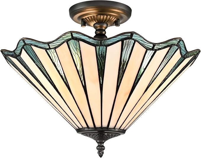 Tiffany Ceiling Lights, Stained Glass Semi Flush Mount Light 16-Inch 3-Light Mission Style Tiffany Light Fixtures Ceiling Mount for Hallway Kitchen Bedroom Foyer Dining Living Room