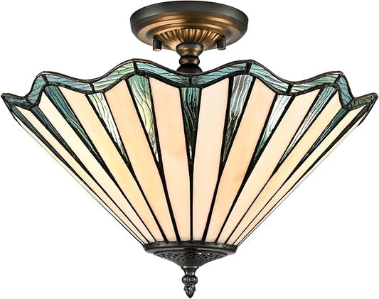 Tiffany Ceiling Lights, Stained Glass Semi Flush Mount Light 16-Inch 3-Light Mission Style Tiffany Light Fixtures Ceiling Mount for Hallway Kitchen Bedroom Foyer Dining Living Room