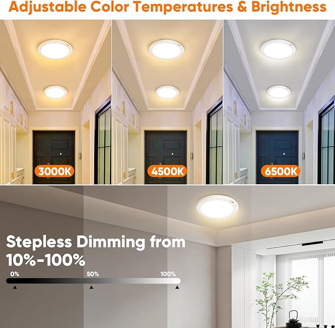 Rechargeable Motion Sensor Ceiling Light with Remote, Battery Operated Closet Light No Wiring, Wireless LED Shower Lights, 3 Colors Dimmable Indoor Overhead Lamp for Closet Shower Pantry Shed Hallway