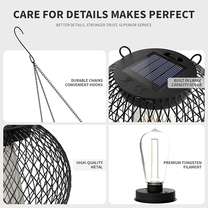 Modern Solar Mesh Globe Pendant Lights, LED Black Metal Hanging Spherical Lanterns with Edison Bulbs, Chain-Mounted, Indoor Outdoor (Black-4-Pack)