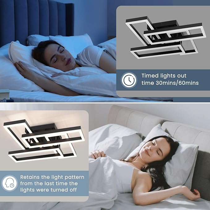 EIDISUNY Modern Led Ceiling Light for Living Room,Black Flush Mount Ceiling Lights with Remote Control&APP，3000-6500K Dimmable, 54W Acrylic Ceiling Lamp for Bedroom Kitchen Dining Room