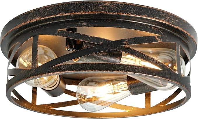 3-Light Flush Mount Ceiling Light Fixture, Farmhouse Ceiling Lights for Kitchen, Modern Black Close to Ceiling Light for Hallway Bedroom Balcony Porch Stairway, E26 (Oil Rubbed Bronze, 1 Pack)