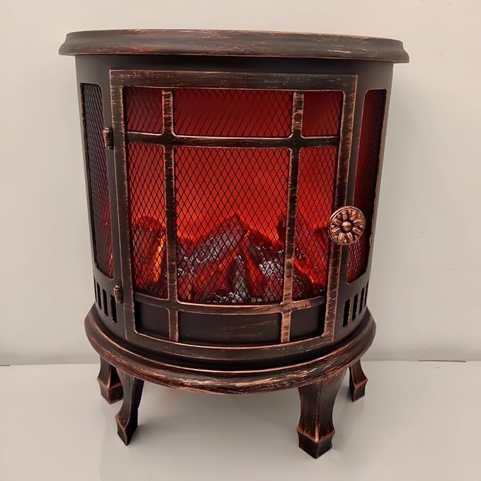 Simulated LED Fireplace Lantern USB & Battery Powered Flameless Light with Emulation Flame Table Decorative Lamp Copper Fireplace Ornament for Cozy Home Decor Free Standing Electric Log Burner