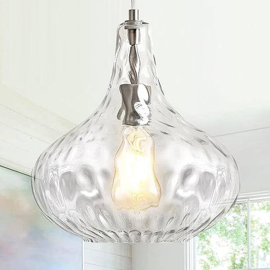 Hammered Glass Pendant Light for Kitchen Island, 11-Inch Modern Brushed Nickel Hanging Light Fixture for Sink, Dining Room, Hallway, Living Room