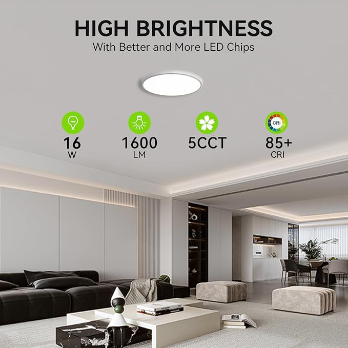 MODERN 2Pack LED Flush Mount Ceiling Light, 3000K-3500K-4500K-5000K-6000K Adjustable Ceiling Lamp,7.5inch Surface Mounted for Living Room, Bedroom, Kitchen, Laundry, Hallway (White, 2 Pack)