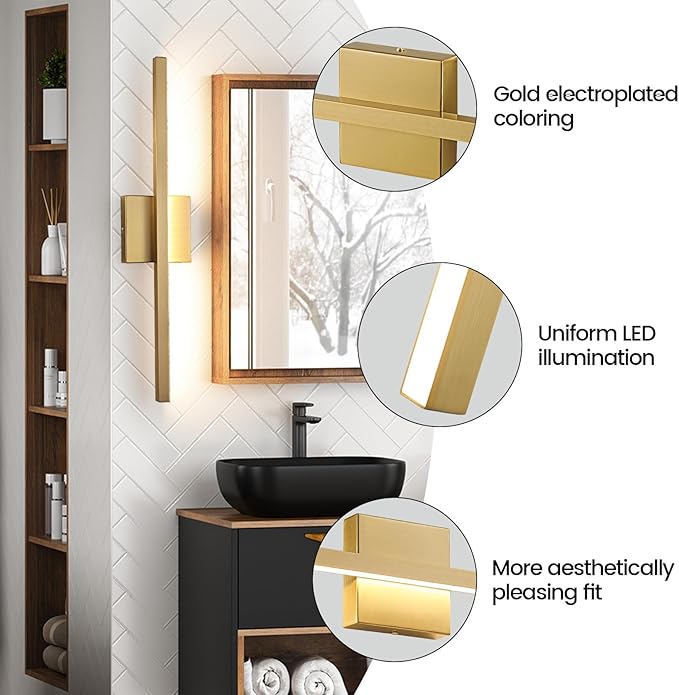 Epinl Gold Bathroom Light Fixtures - 23.6 inch Brushed Gold Vanity Lights for Bathroom Over Mirror Dimmable18W LED Dimmable 5CCT Wall Sconce Lighting Fixture for Bathrooms Bedroom