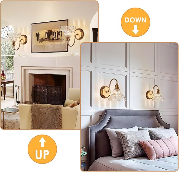 Plug in Vintage Wall Sconces Set of Two Brass Modern Wall Light Fixtures Antique Vanity Lights for Living Room Fireplace Bathroom Bedroom Coffee Room