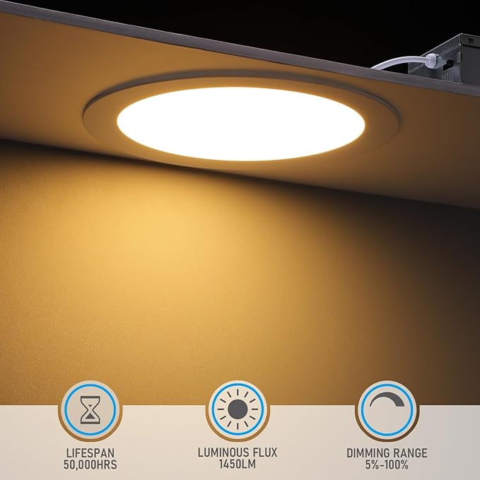 TORCHSTAR Basic Series 12-Pack 5CCT 8 Inch Ultra-Thin LED Recessed Lighting with J Box, CRI90, Aluminum, 2700K3000K3500K4000K5000K, 5%-100% Dimmable Slim Recessed Downlight, 18W 1450LM, ETL & ES