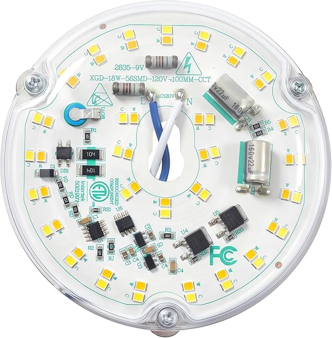 4 inch LED Retrofit Light Kit for Ceiling Fan Light Replacement Panel PCB 18W Color Temperature Adjustable 3000K 4500K 6000K 2200LM 120V CRI90 Dimmable