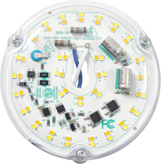 4 inch LED Retrofit Light Kit for Ceiling Fan Light Replacement Panel PCB 18W Color Temperature Adjustable 3000K 4500K 6000K 2200LM 120V CRI90 Dimmable