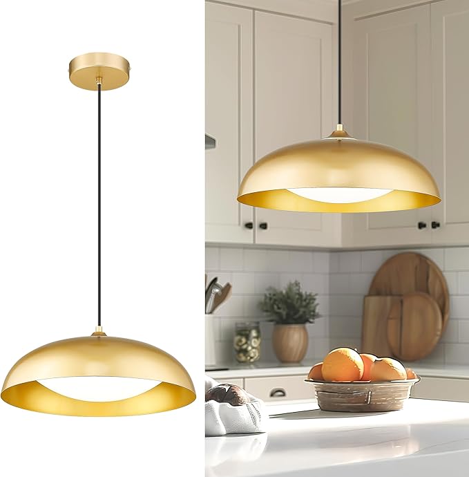 kudos LED Pendant Light Fixtures, Modern Gold Pendant Light, 15 Inch Large Kitchen Pendant Light for Kitchen Island, Dining Room, Living Room, Bedroom, 5CCT Adjustable, KDPL02-GD