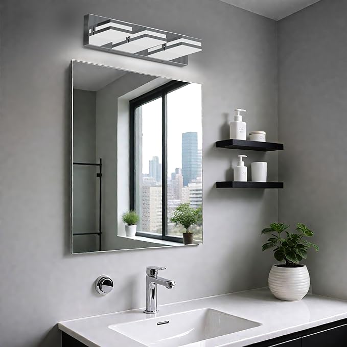 IZORRO LED Modern Bathroom Lights Fixtures(3-Light,Dimmable,360°Rotate),Chrome Acrylic Wall Lighting,Vanity Lights for Bathroom Over Mirror - 6000k 16In （No Assembly Required）