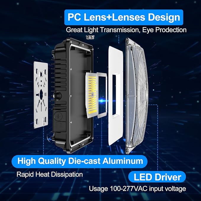 LED Canopy Light 60W, 9000LM LED Canopy Lights Outdoor, 5000K Daylight Square Gas Station Light for Carport Shop Garage Warehouse Porch Hotel Building Entrances UL Listed, 1 Pack