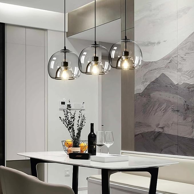 Large Smoke Glass Pendant Light for Kitchen Island, Includes Extra Bulb & 4.26FT Adjustable Cord, Modern Pendant Lighting Fixtures for Kitchen, Dining Room, Living Room(9in, 1-Pack)