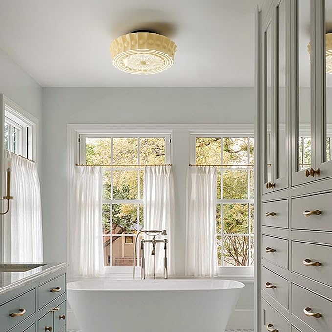 Schoolhouse Vintage Glass Ceiling Light - 14 Inch Cream Yellow Mid Century Modern Flush Mount Lighting Fixtures - Antique Art Deco Lamp for Bedroom Kitchen Entryway Laundry Hallway Foyer Bathroom Hall