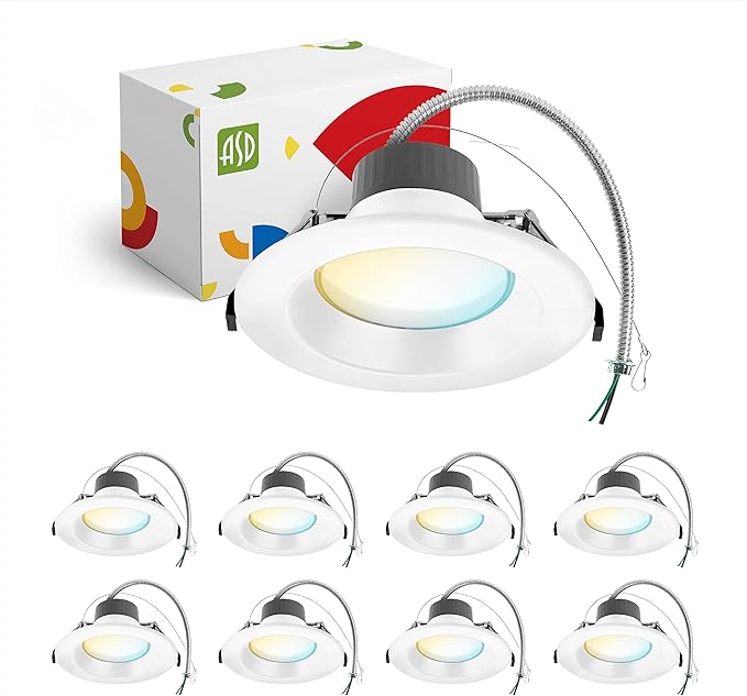 ASD 6 Inch Commercial Canless LED Downlight, Power Adjustable 10/15/22W Lighting, Dimmable Recessed Ceiling Light Fixture, 5 Color Temperatures 2700K-5000K, 120-277V IC Rated UL & Energy Star 8 Pack