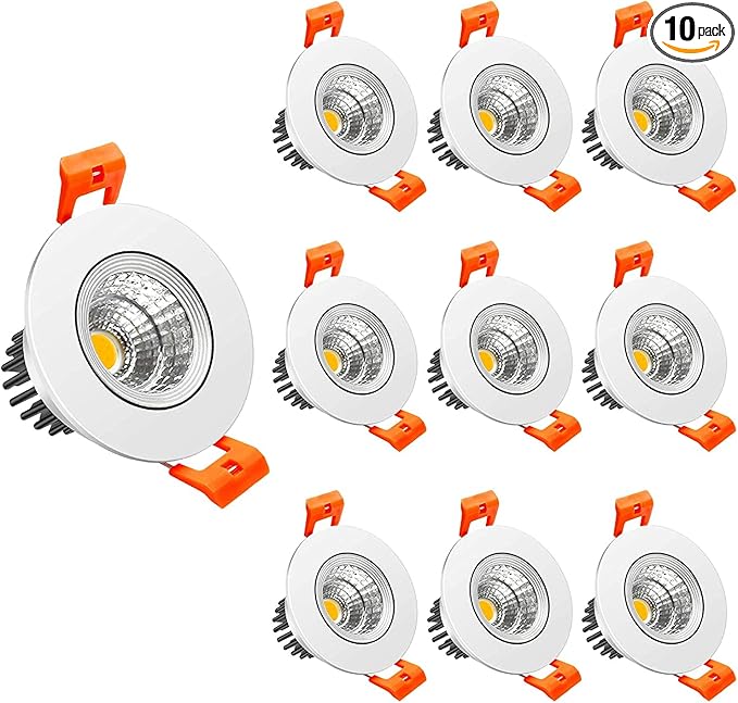 LightingWill 2inch LED Dimmable Downlight, 3W COB Recessed Ceiling Light, Ultra Warm White 2700K, CRI80, 25W 220LM Halogen Bulbs Equivalent, White (10 Pack)