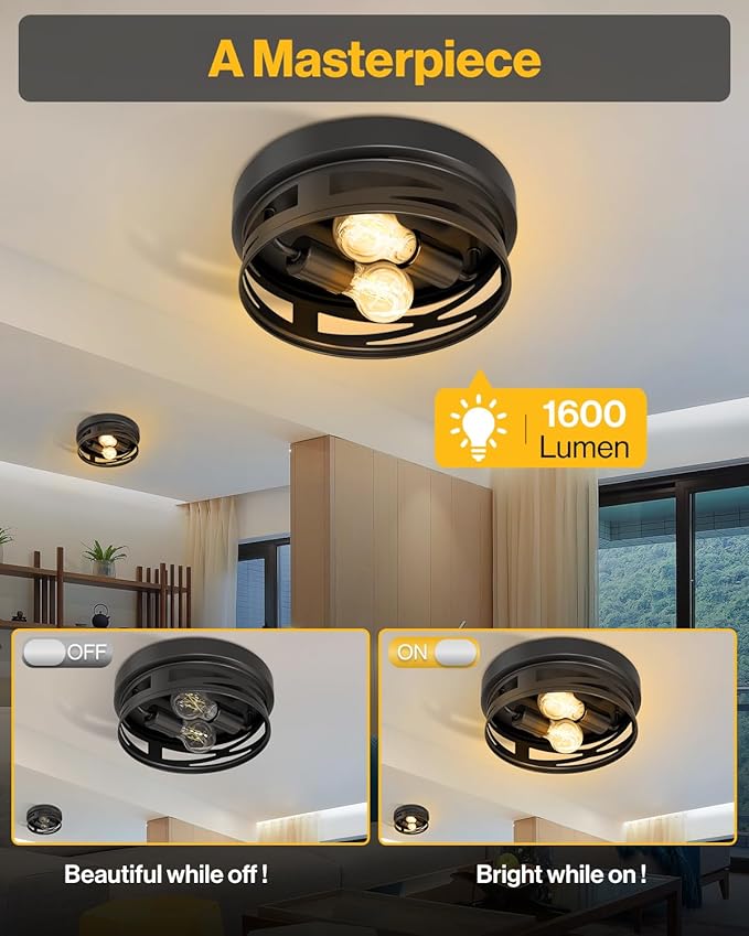 Sunco Flush Mount Ceiling Light, Farmhouse Light Fixtures, Hallway Ceiling Light Arcadia Industrial, 11" Diameter, 800 LM, Dimmable A19 Edison LED Bulbs Included, E26 Base, 8.5W=60W UL/ETL/T20 2 Pack.