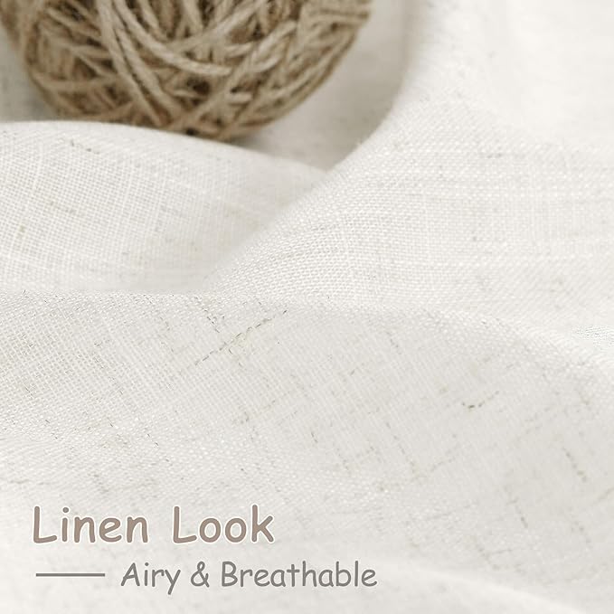 Nanspring 36 Inch Small Curtains for Kitchen Windows Over Sink Linen Blend Semi Sheer Short Linen Curtains Back Tab Rod Pocket Privacy Bistro Curtain Small Window for Cafe 2 Panels 30 X 36 Inch