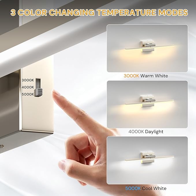 L LOHAS LED 23.7-Inch Bathroom Vanity Light Bar Over Mirror, 180° Rotatable Brushed Nickel Modern Bathroom Light Fixtures, 3CCT Adjustable LED Vanity Lights for Living Room Wall